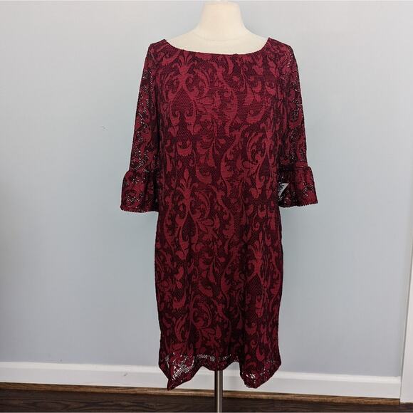 NEW Red Black Lace Dress Sheer Sleeve Large Cocktail Rabbit Rabbit - Picture 1 of 6